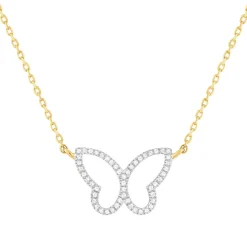 Collier or 375 2 tons papillon diamants 42 cm