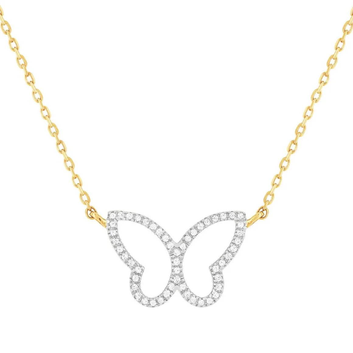 Collier or 375 2 tons papillon diamants 42 cm