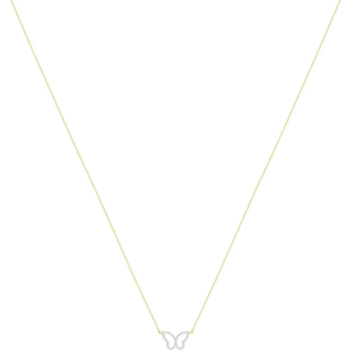 Collier or 375 2 tons papillon diamants 42 cm