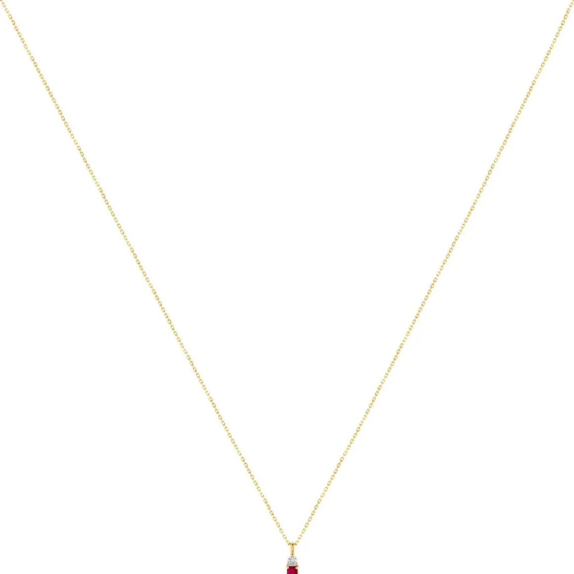 Collier or 375 2 tons rubis et diamant 45 cm avec anneau de raccourcissement à 42 cm