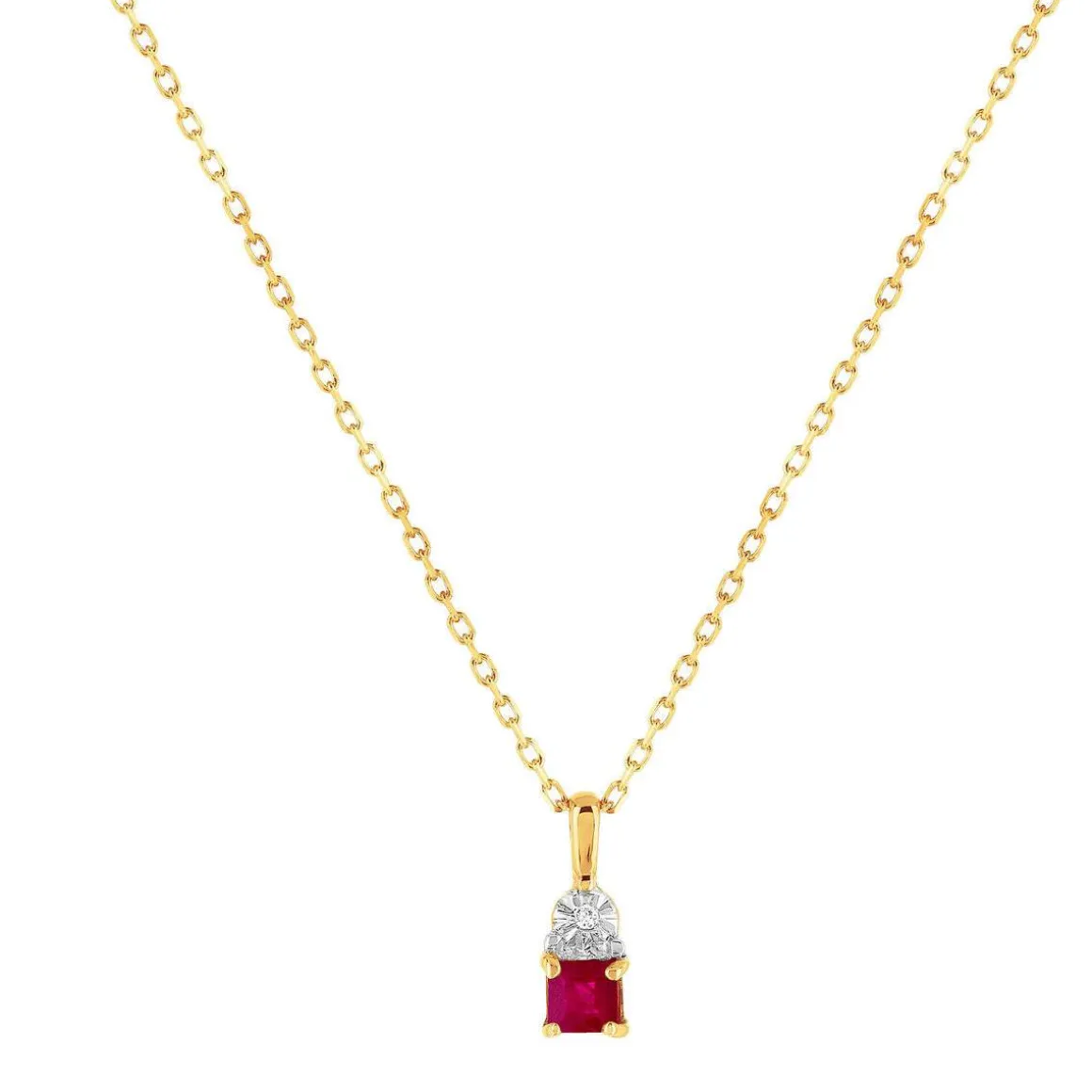 Collier or 375 2 tons rubis et diamant 45 cm avec anneau de raccourcissement à 42 cm