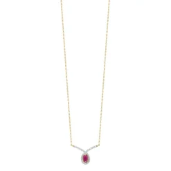 Collier or 375 2 tons rubis ovale et diamants 42 cm