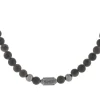 Collier perles obsidiennes noires et perles argent 48cm