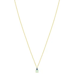 Collier plaqué or agate zirconias bleus 45 cm