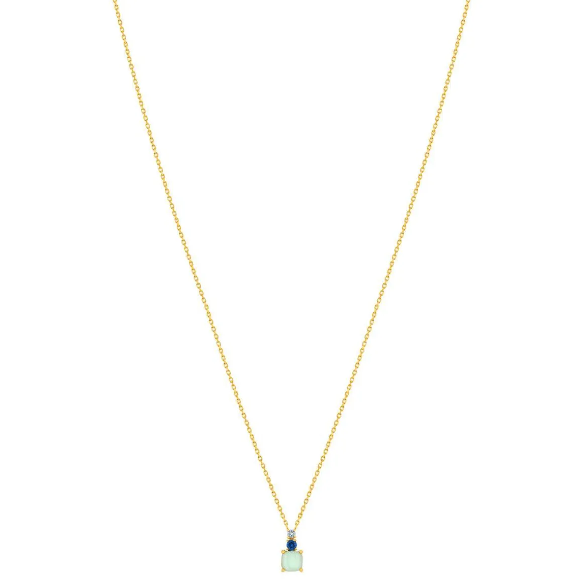 Collier plaqué or agate zirconias bleus 45 cm