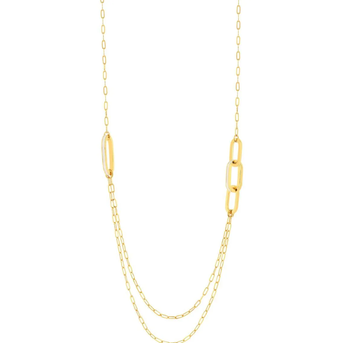 Collier plaqué or anneaux laque blanche 71cm.