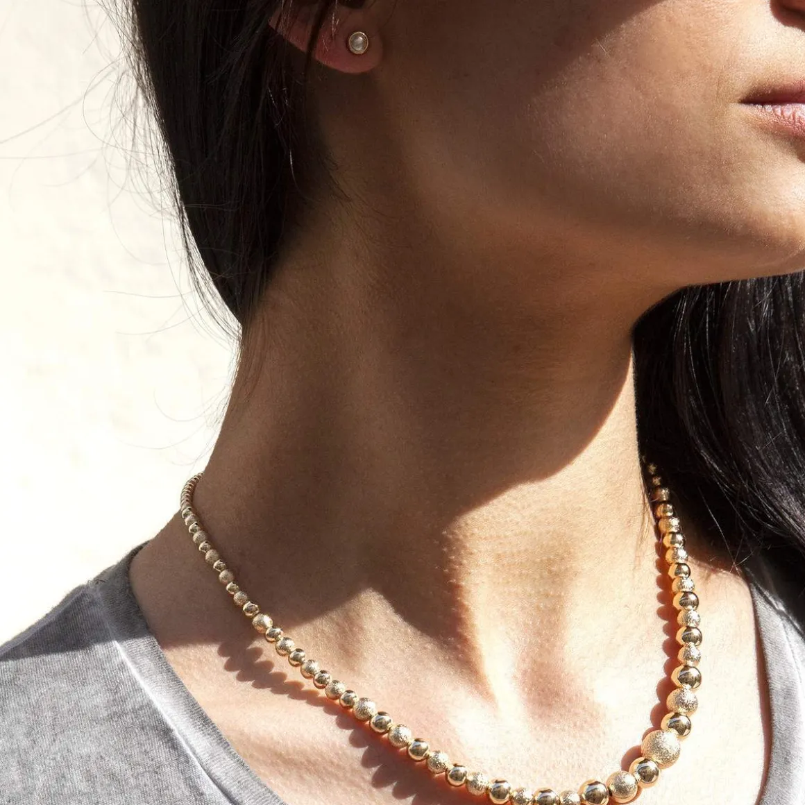 Collier plaqué or boules 45 cm