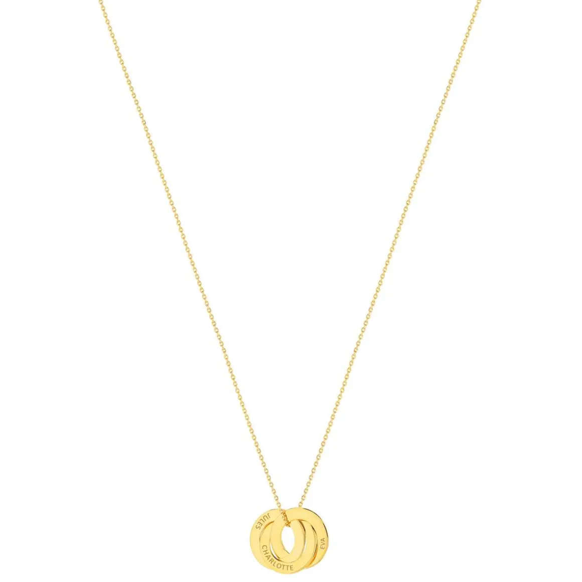 Collier plaqué or 3 cercles personnalisables entrelacés 44 cm