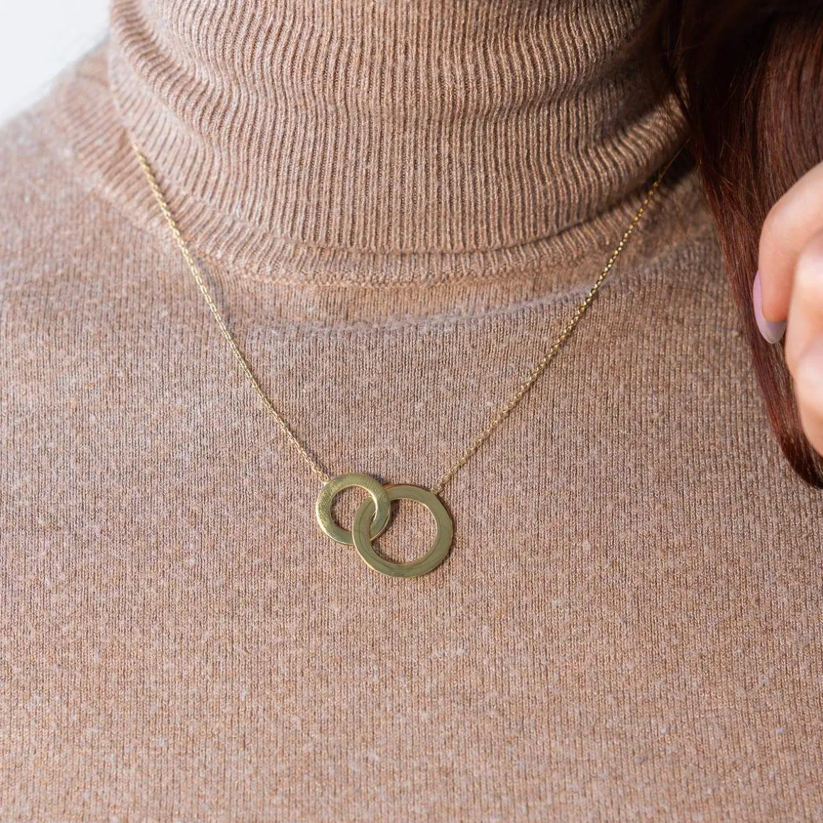 Collier plaqué or 2 cercles personnalisables entrelacés 45 cm