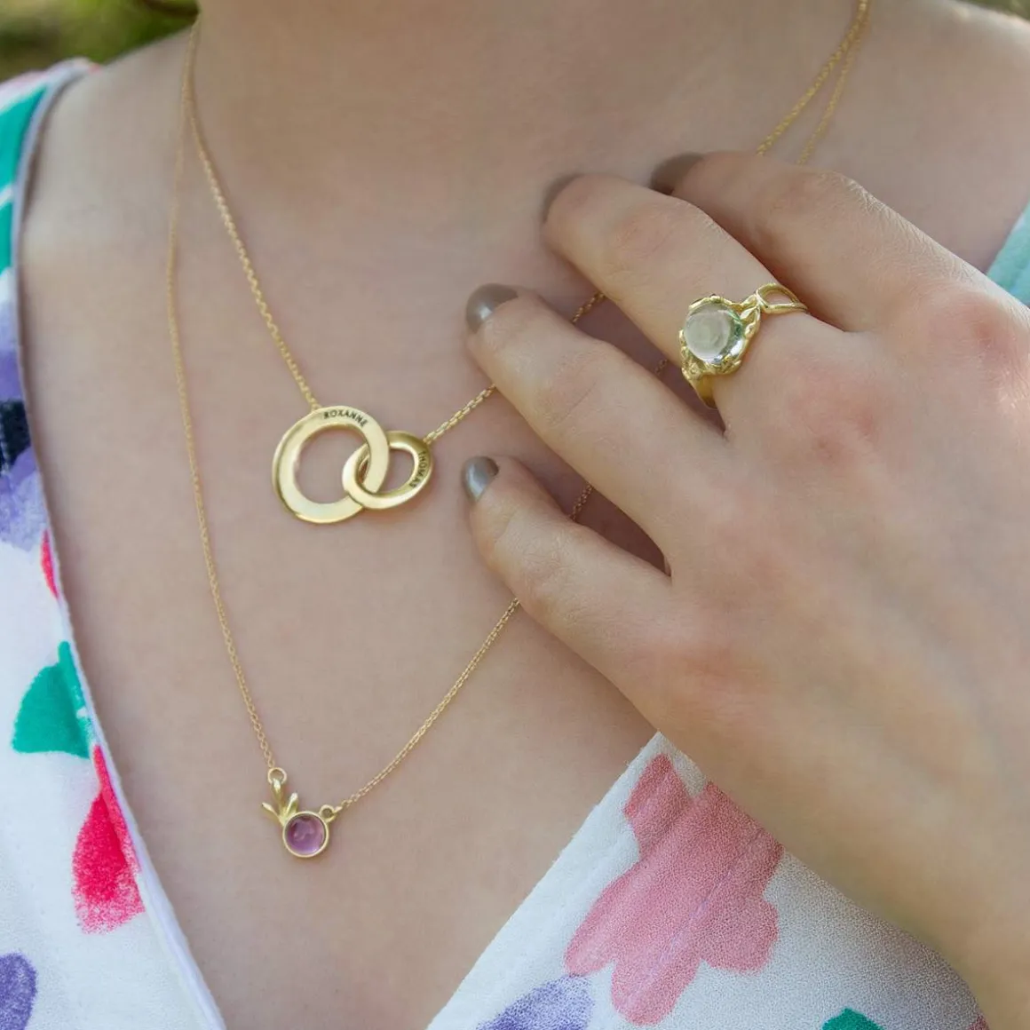 Collier plaqué or 2 cercles personnalisables entrelacés 45 cm