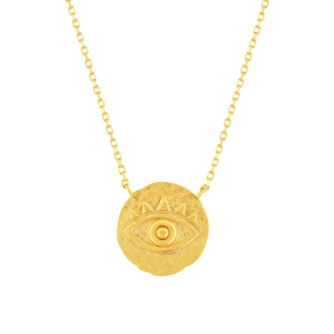Collier plaqué or 45 cm médaille brossé motif oeil