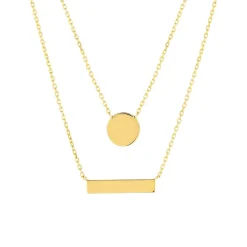 Collier plaqué or double rang médailles ronde et rectangle 45 cm