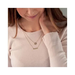 Collier plaqué or double rang médailles ronde et rectangle 45 cm