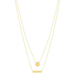Collier plaqué or double rang médailles ronde et rectangle 45 cm