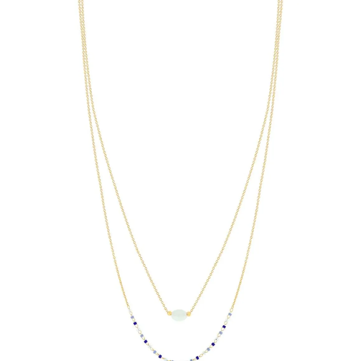Collier plaqué or jaune amazonite perles rocaille 40 cm