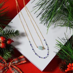 Collier plaqué or jaune amazonite perles rocaille 40 cm