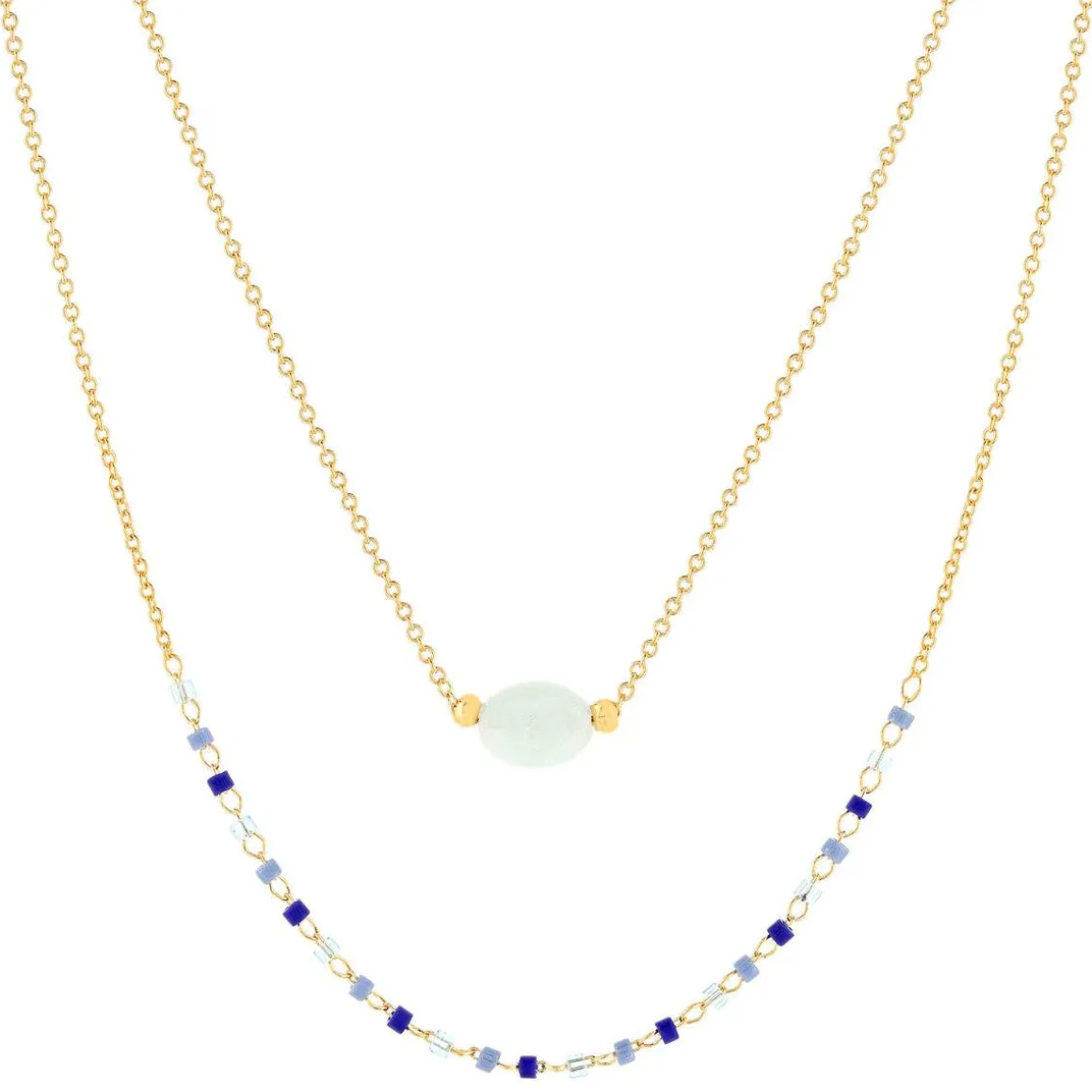 Collier plaqué or jaune amazonite perles rocaille 40 cm