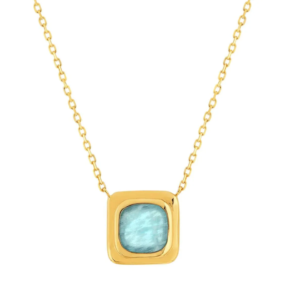 Collier plaqué or jaune, amazonite, 45 cm