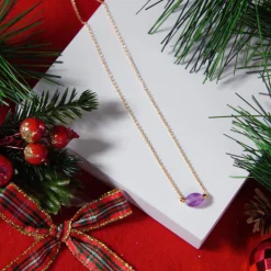 Collier plaqué or jaune améthyste 42 à 45 cm