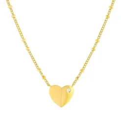 Collier plaqué or jaune coeur et zirconias45cm