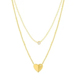 Collier plaqué or jaune coeur et zirconias45cm