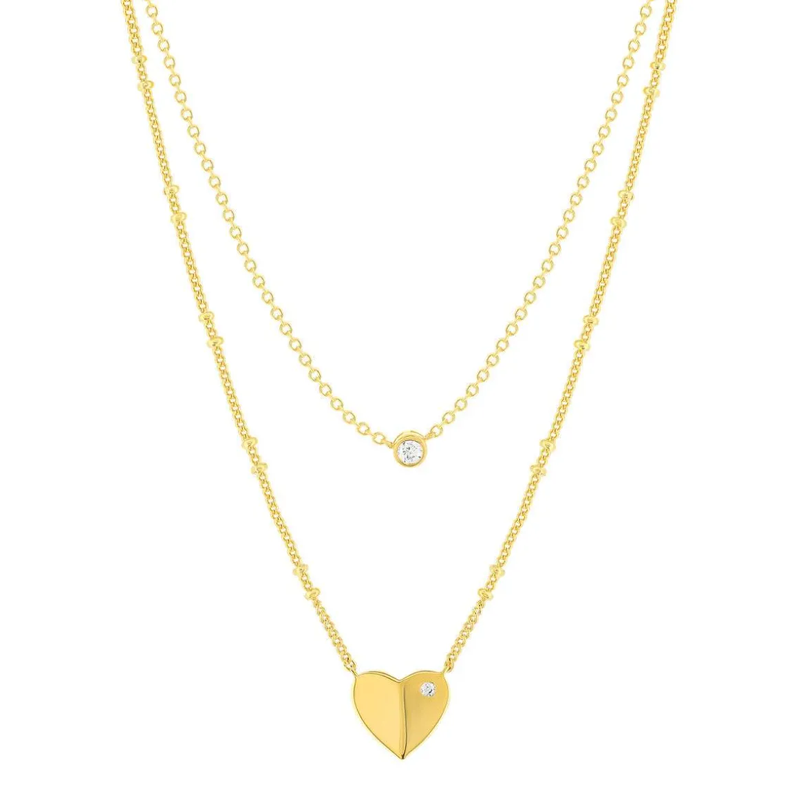 Collier plaqué or jaune coeur et zirconias45cm