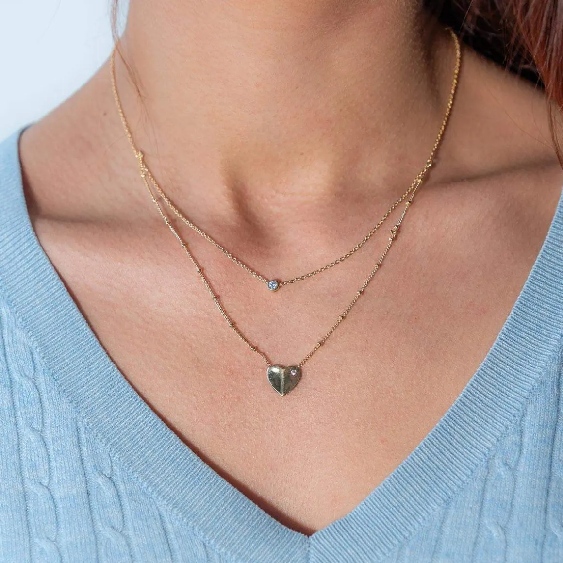 Collier plaqué or jaune coeur et zirconias45cm