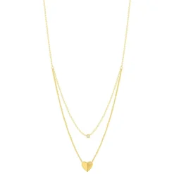 Collier plaqué or jaune coeur et zirconias45cm