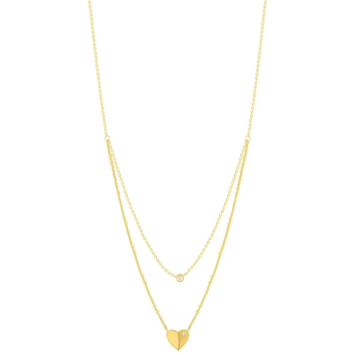 Collier plaqué or jaune coeur et zirconias45cm