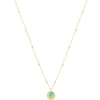 Collier plaqué or jaune, disque et amazonite en pampille 48 cm