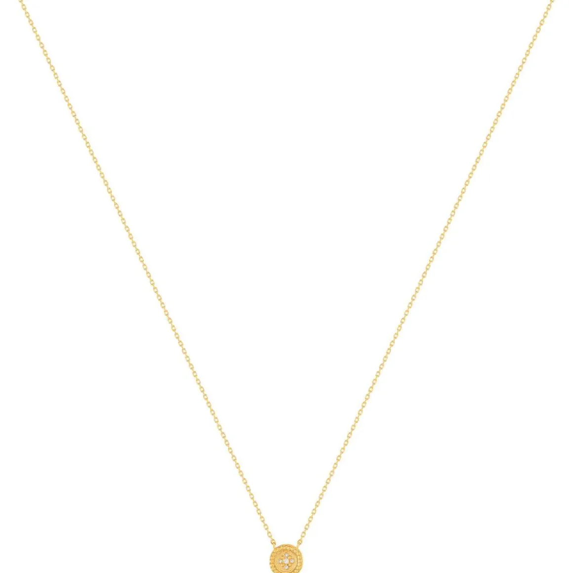 Collier plaqué or jaune médaillon perlé zirconias 45 cm