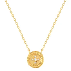 Collier plaqué or jaune médaillon perlé zirconias 45 cm