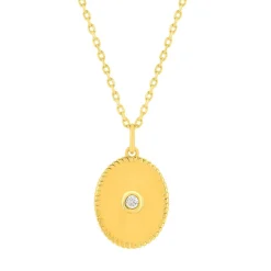 Collier plaqué or jaune médaille ovale zirconia 48 cm
