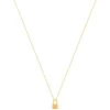 Collier plaqué or jaune, motif cadenas zirconia 45 cm