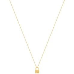 Collier plaqué or jaune, motif cadenas zirconia 45 cm