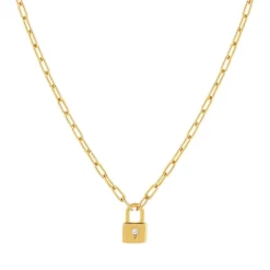 Collier plaqué or jaune, motif cadenas zirconia 45 cm