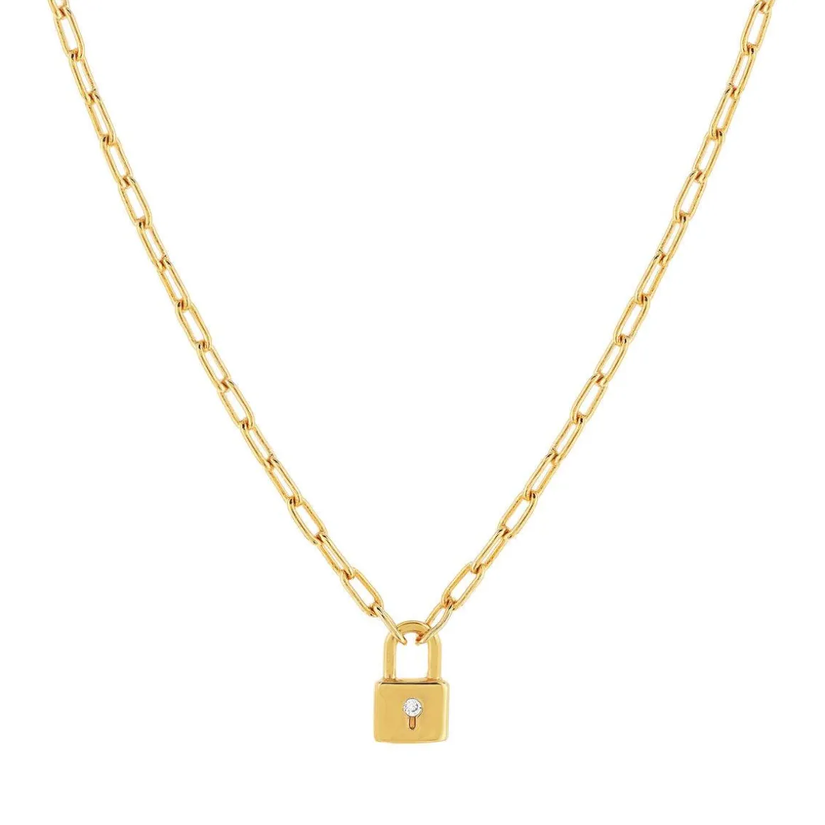 Collier plaqué or jaune, motif cadenas zirconia 45 cm