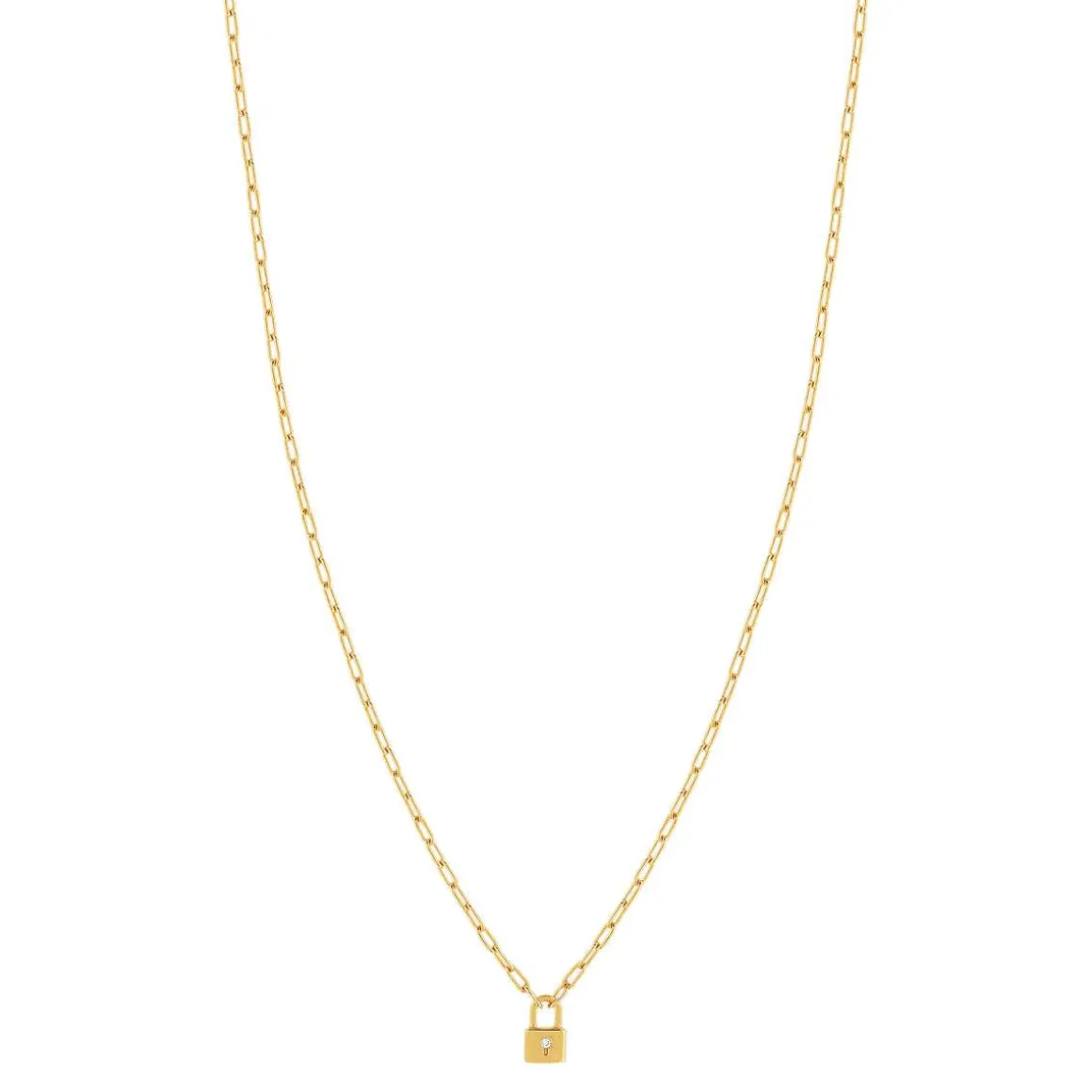 Collier plaqué or jaune, motif cadenas zirconia 45 cm