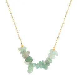 Collier plaqué or jaune quartzites verts 42 à 45 cm