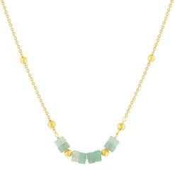 Collier plaqué or jaune quartzites verts 45 cm