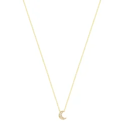 Collier plaqué or lune et zirconias 45 cm