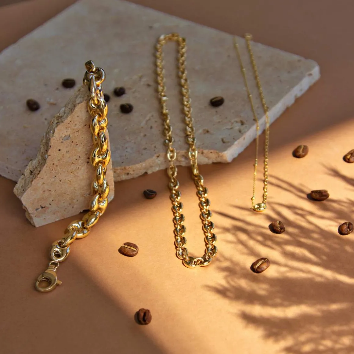 Collier plaqué or maille grain de café 50 cm