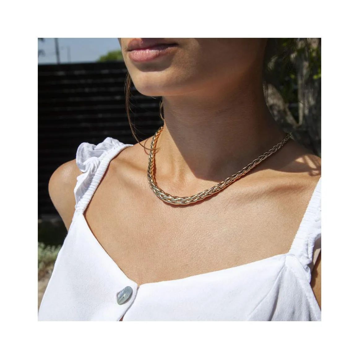 Collier plaqué or maille palmier 45 cm