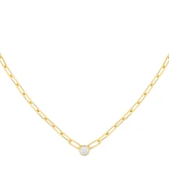 Collier plaqué or maille trombone zirconia 45 cm