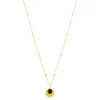 Collier plaqué or médaille strié et pampille en onyx 48 cm