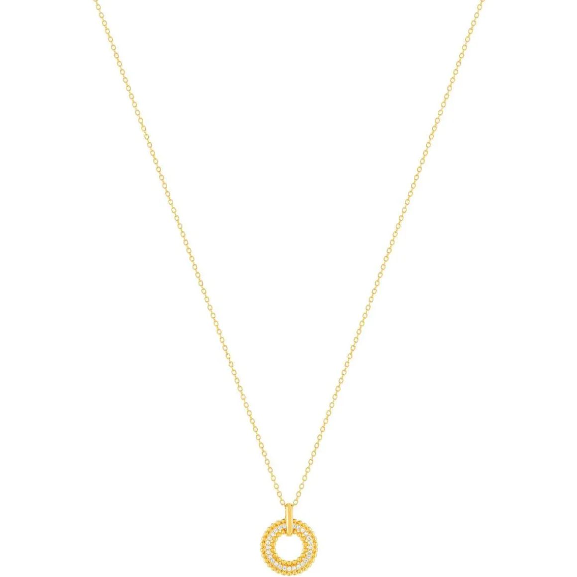 Collier plaqué or motif cercle perlé zirconias 42 à 45 cm
