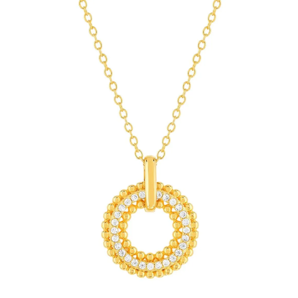 Collier plaqué or motif cercle perlé zirconias 42 à 45 cm