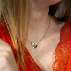 Collier plaqué or motif coeur et serrure 45 cm