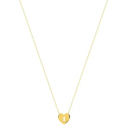 Collier plaqué or motif coeur et serrure 45 cm