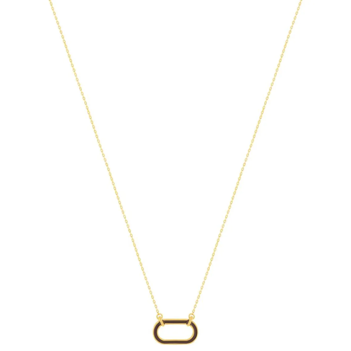 Collier plaqué or motif ovale laque marron 45cm
